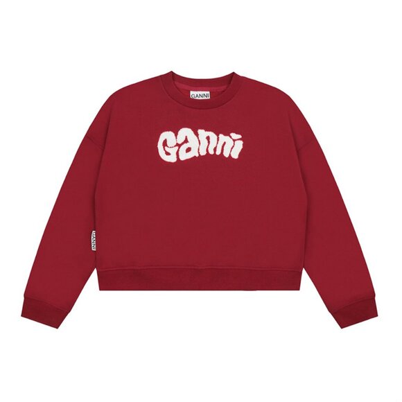 Ganni Red Velvet Round Neck Sweatshirt - Picture 1 of 9